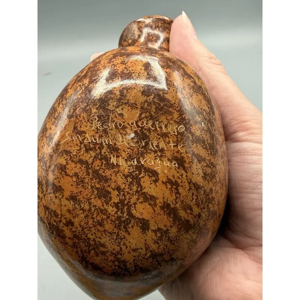 Vintage Nicaraguan Pottery Vase Hand Carved Fish San Juan de Oriente